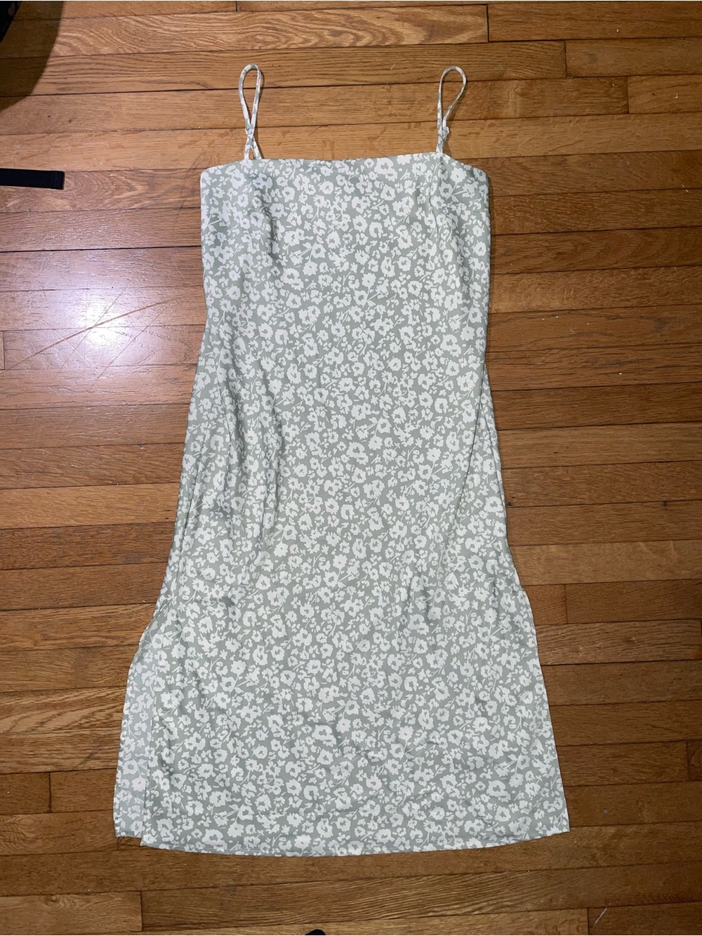Light Green Floral Slip Dress with Spaghetti Straps